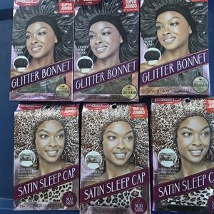 Red by Kiss Glitter Bonnet & Satin Sleep Cap Assortment - Black & Leopard